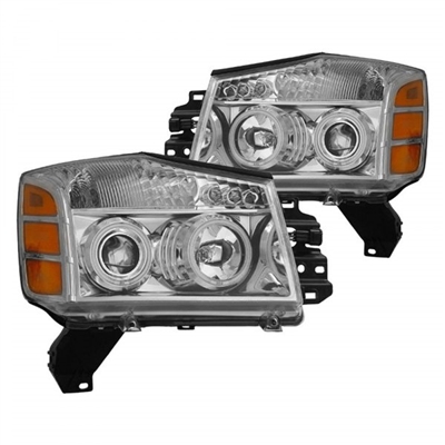2004 - 2015 Nissan Titan Projector CCFL Halo Headlights - Chrome